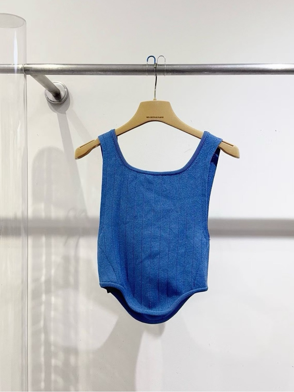 Balmain Blue Ribbed Button-Front Tank Top - Picture 2 of 6